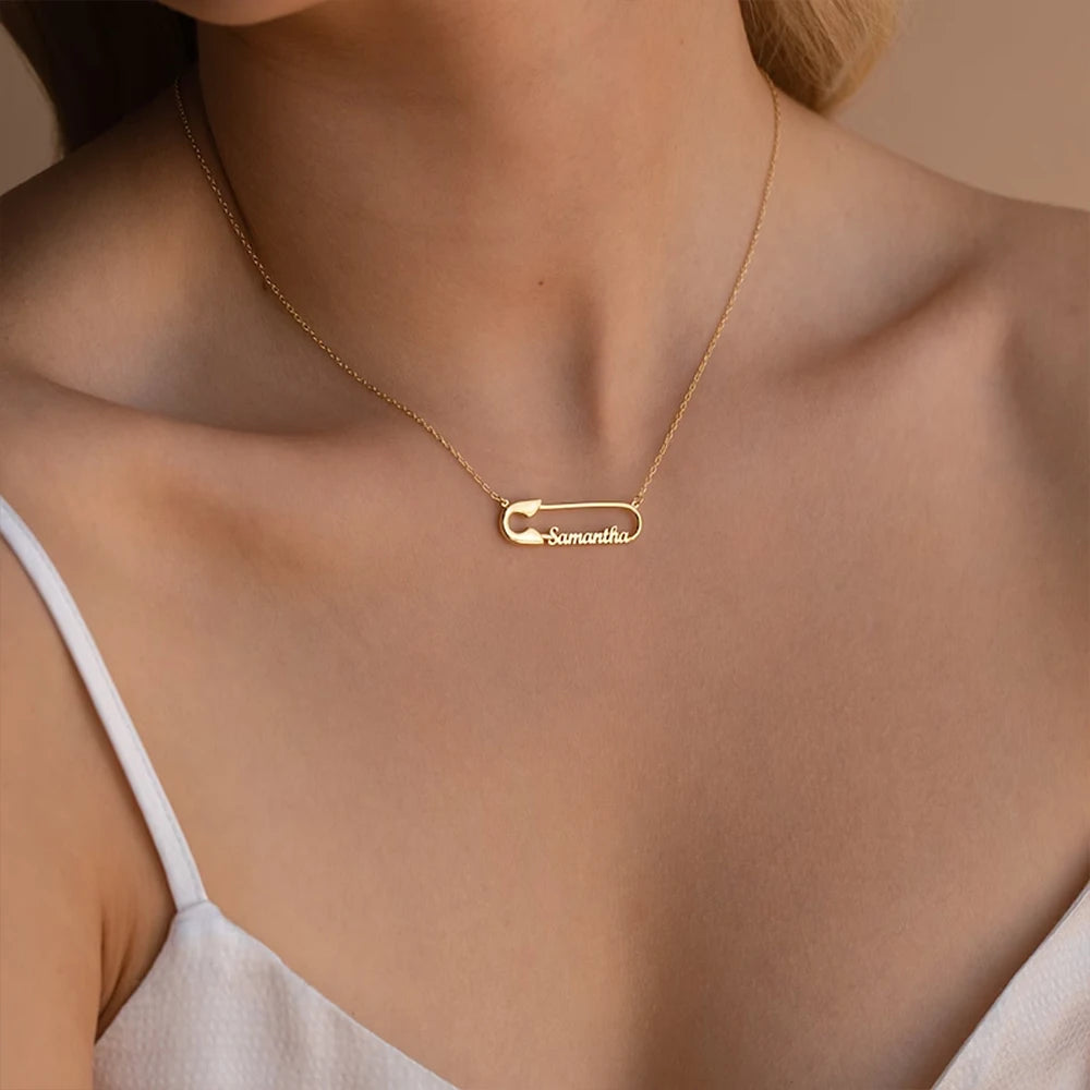 Custom Name Paper Clip Pendant Necklace for Women Personalized Gold, Rose-Gold, Silver