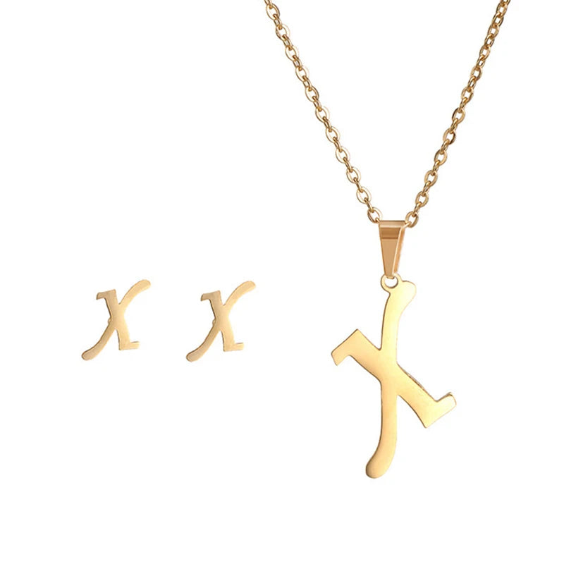 Initial Letter Necklace and Earring Set