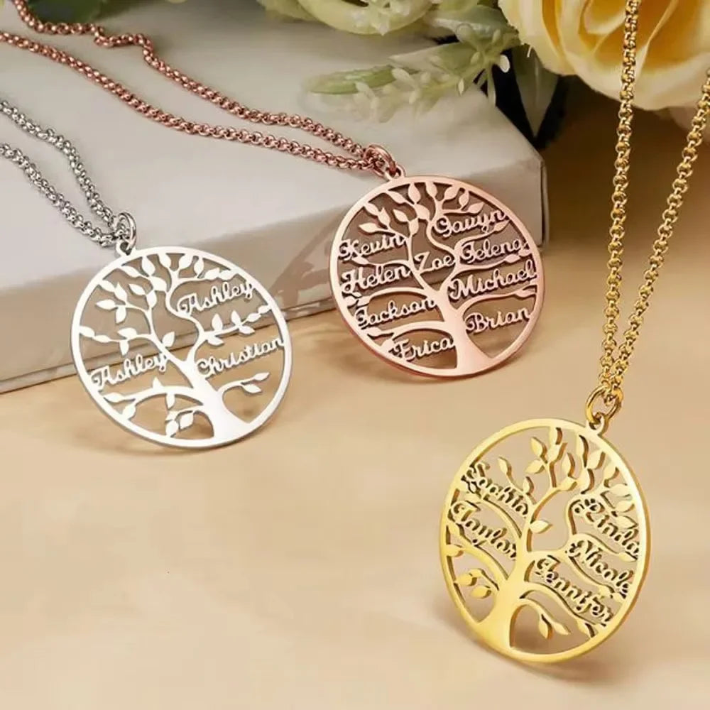 Custom Tree of Life Name Necklace Personalized Gold, Rose-Gold, Silver