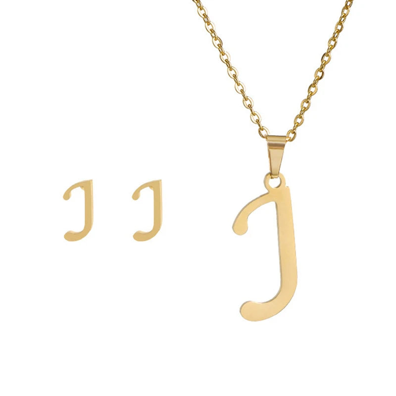 Initial Letter Necklace and Earring Set