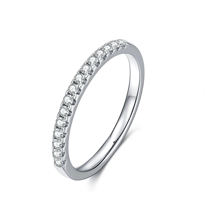 Moissanite Ring 925 Sterling Silver with White Gold Plated Lab Diamond Eternity Band Engagement Wedding Rings