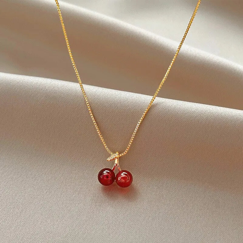 Red Cherry Pendant Necklaces For Women