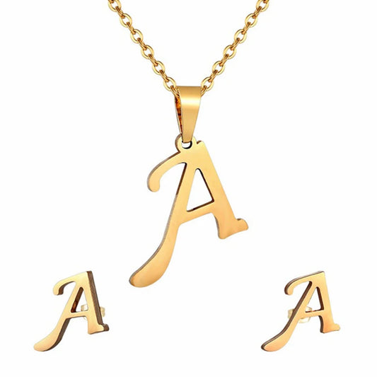 Initial Letter Necklace and Earring Set