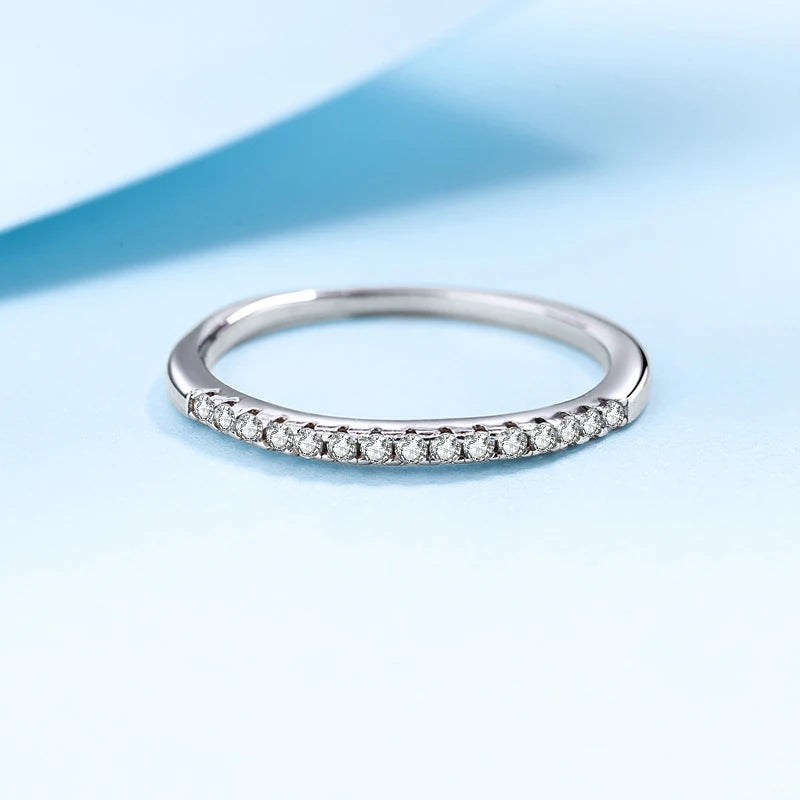 Moissanite Ring 925 Sterling Silver with White Gold Plated Lab Diamond Eternity Band Engagement Wedding Rings