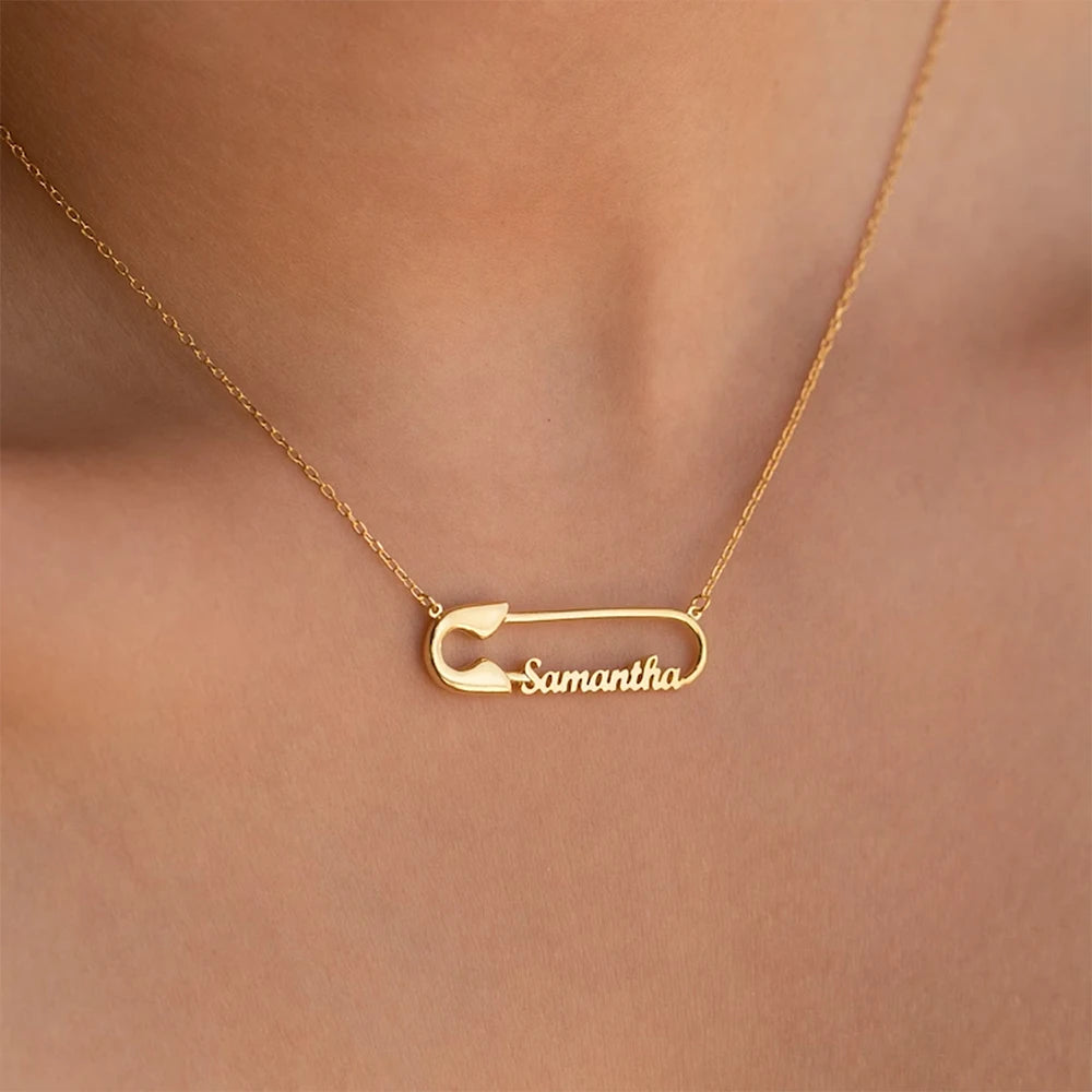 Custom Name Paper Clip Pendant Necklace for Women Personalized Gold, Rose-Gold, Silver