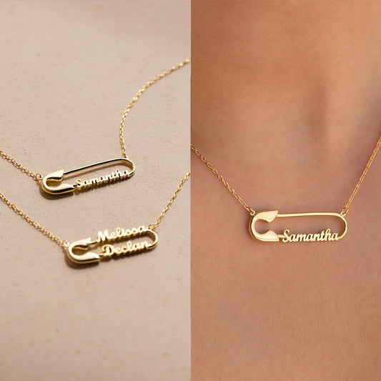 Custom Name Paper Clip Pendant Necklace for Women Personalized Gold, Rose-Gold, Silver