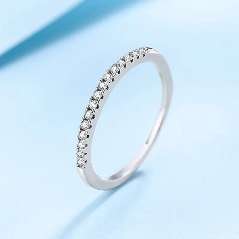 Moissanite Ring 925 Sterling Silver with White Gold Plated Lab Diamond Eternity Band Engagement Wedding Rings