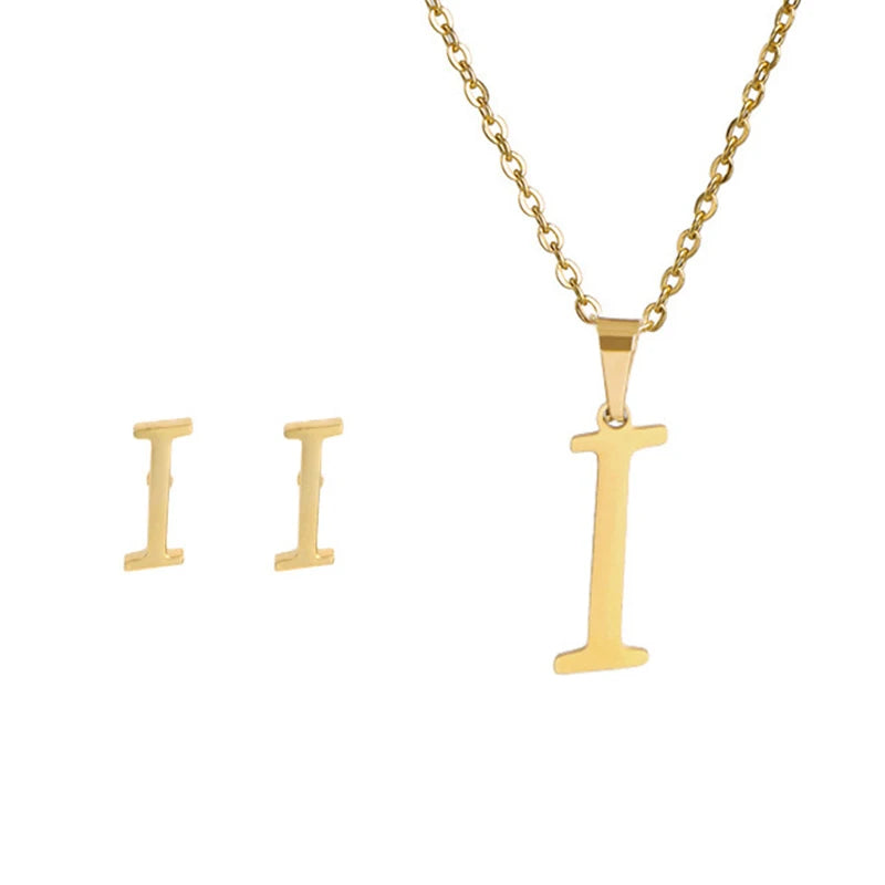 Initial Letter Necklace and Earring Set